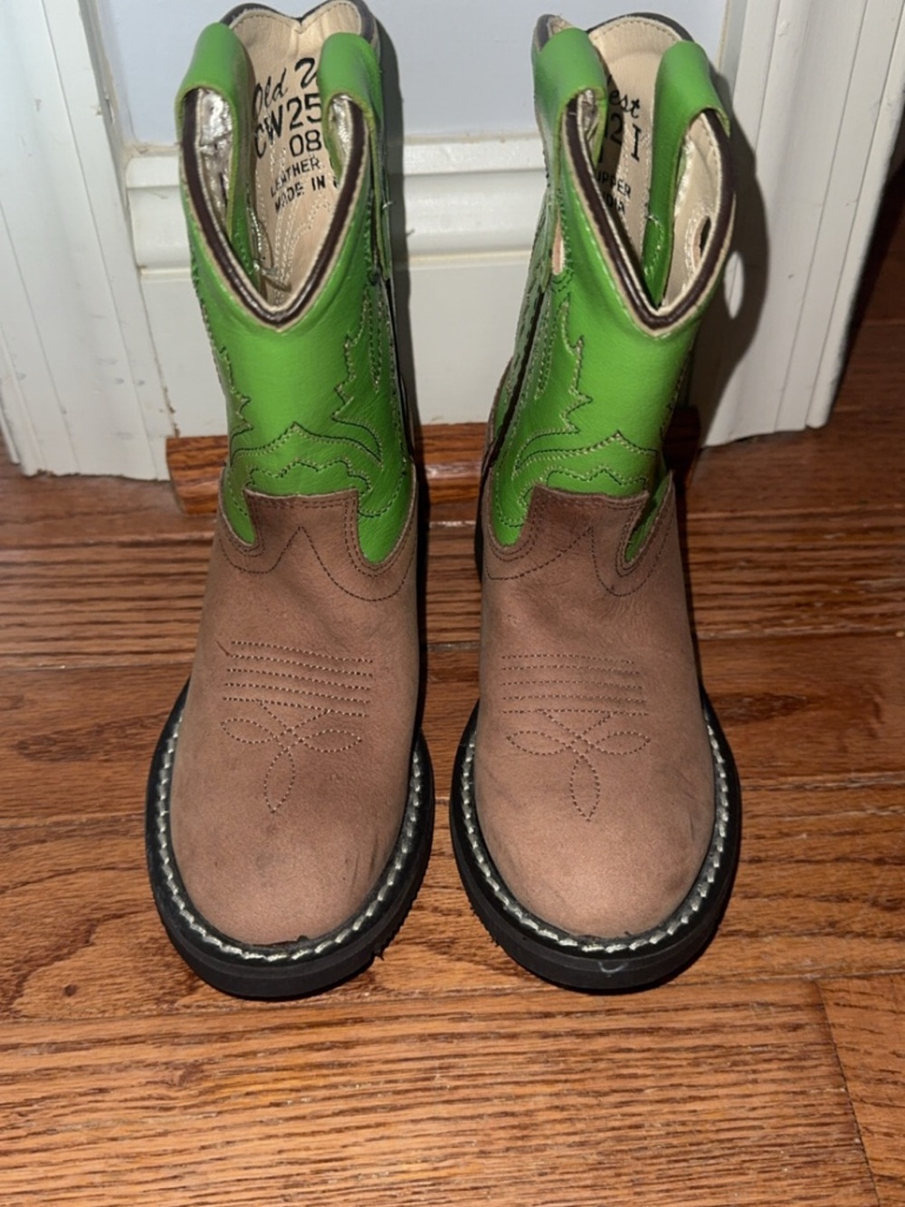 Old West Brown & Green Kids Western Pull-On Boots